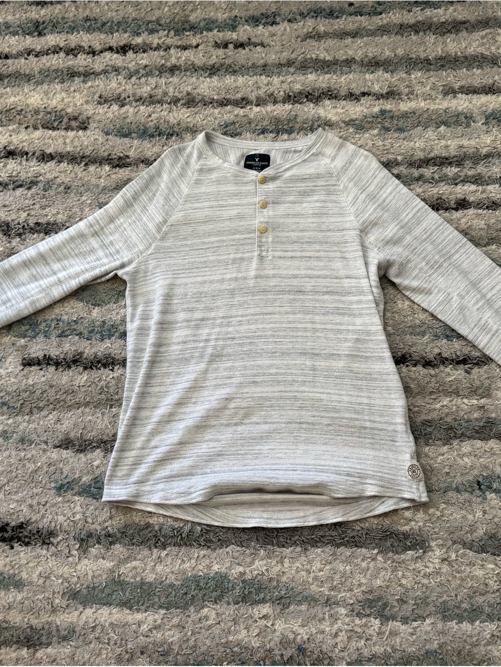 American Eagle Outfitters Cream Heather Long Sleeve Henley Top